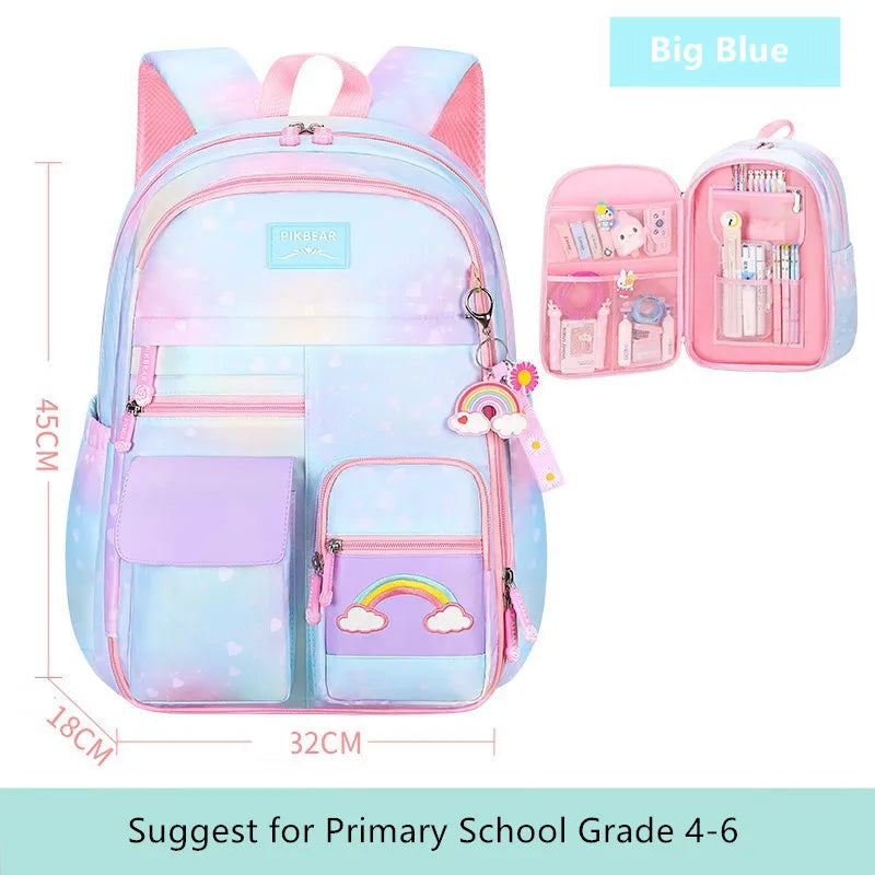 Fengdong children school bags for girls cute rainbow school backpack kawaii book bag elementary school backpack girl mochila