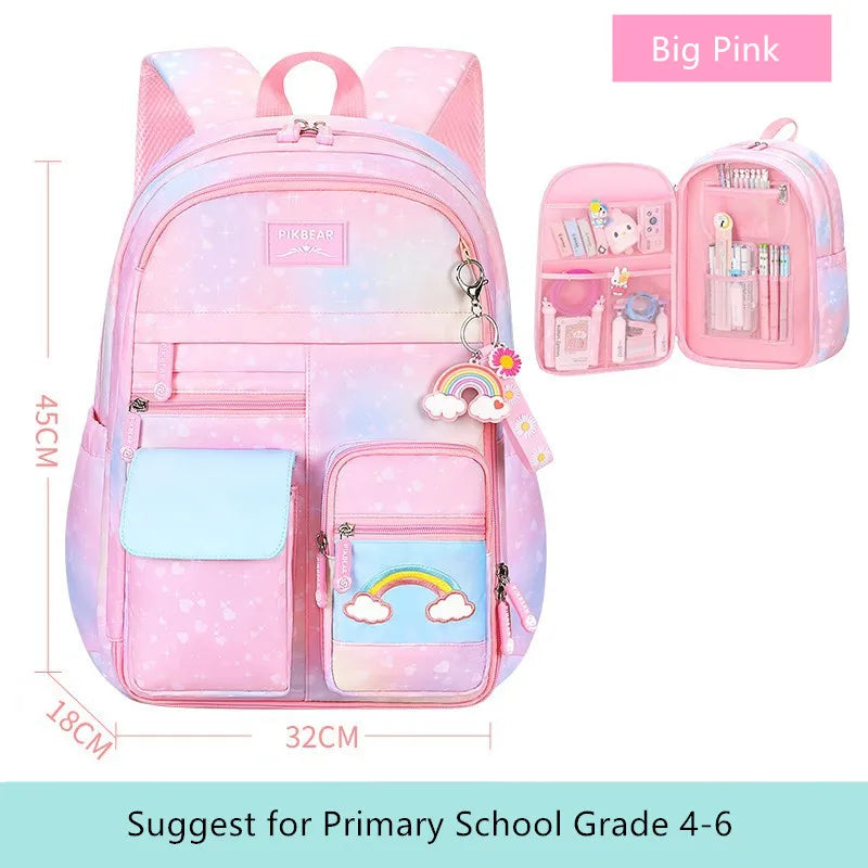 Fengdong children school bags for girls cute rainbow school backpack kawaii book bag elementary school backpack girl mochila