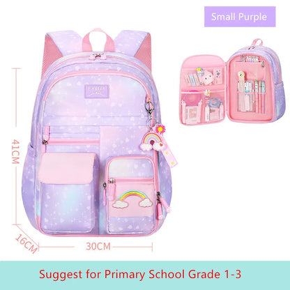Fengdong children school bags for girls cute rainbow school backpack kawaii book bag elementary school backpack girl mochila