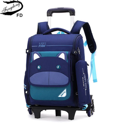 Fengdong children wheel backpack elementary school bags for boys climb stairs rolling backpack kids removable trolley schoolbag