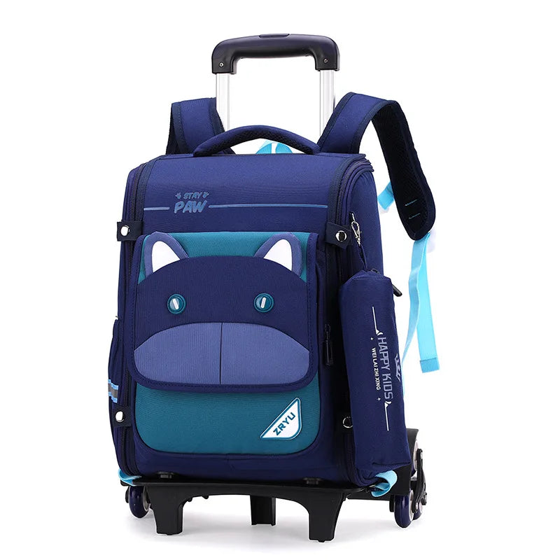 Fengdong children wheel backpack elementary school bags for boys climb stairs rolling backpack kids removable trolley schoolbag