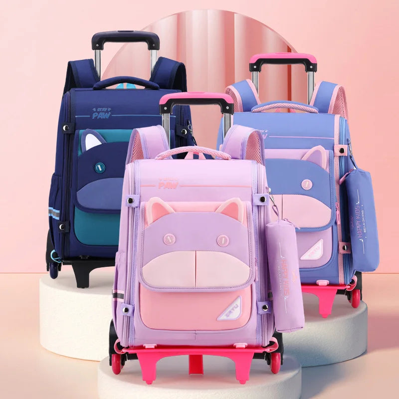 Fengdong children wheel backpack elementary school bags for boys climb stairs rolling backpack kids removable trolley schoolbag