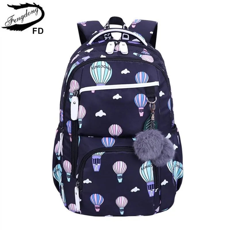 Fengdong cute backpack waterprof nylon school backpack for children school bags for girls child bookbag female flower backpack