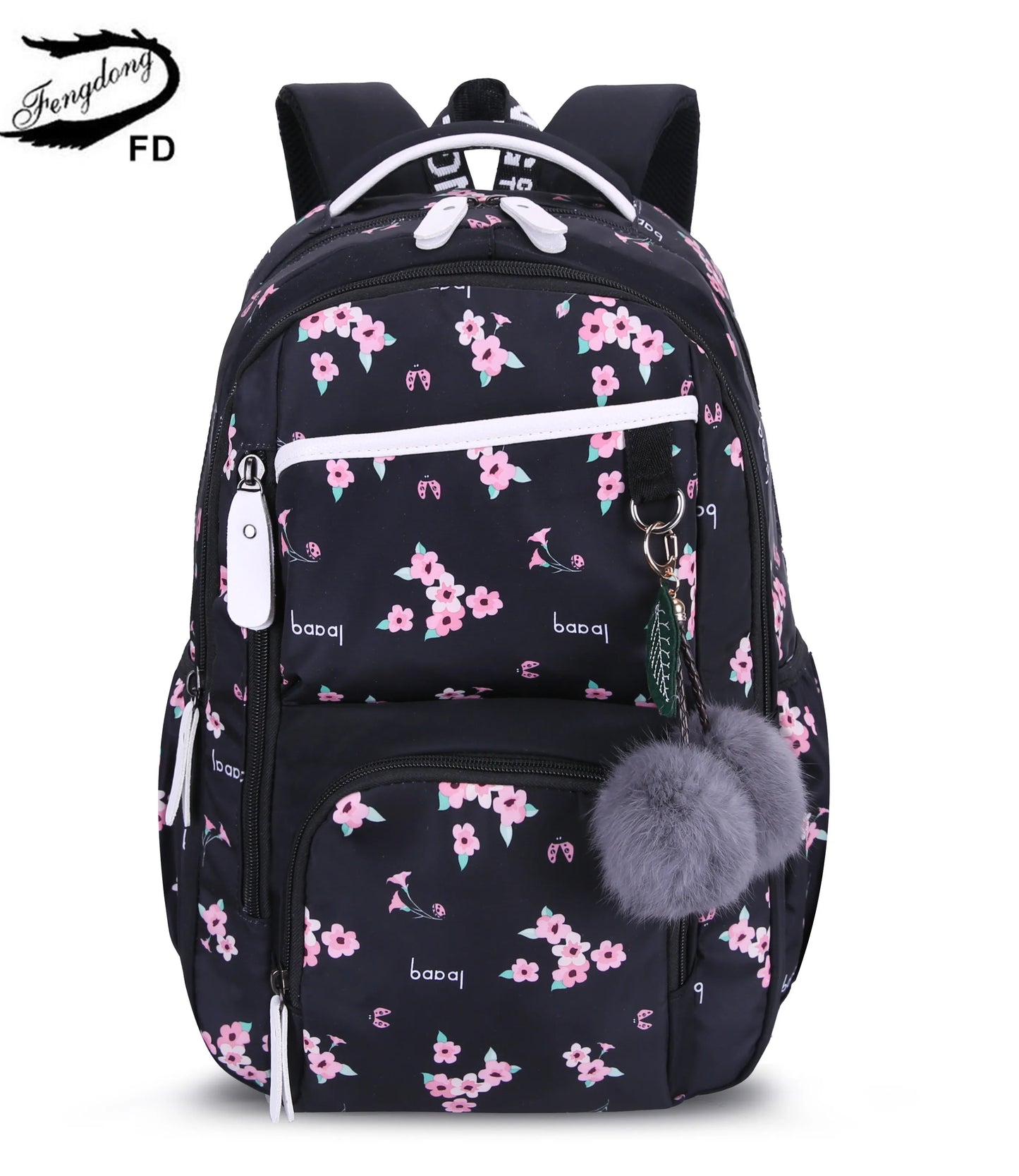 Fengdong cute backpack waterprof nylon school backpack for children school bags for girls child bookbag female flower backpack