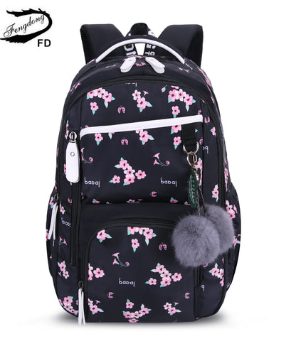 Fengdong cute backpack waterprof nylon school backpack for children school bags for girls child bookbag female flower backpack