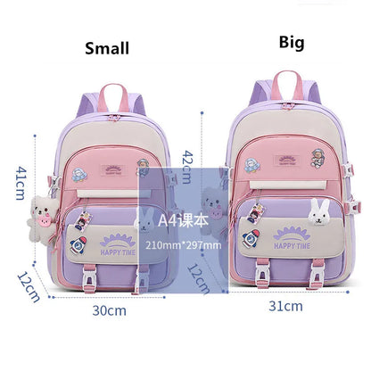 Fengdong cute korean school bag for girl kawaii school backpack pink purple bookbag elementary school student backpack kids gift