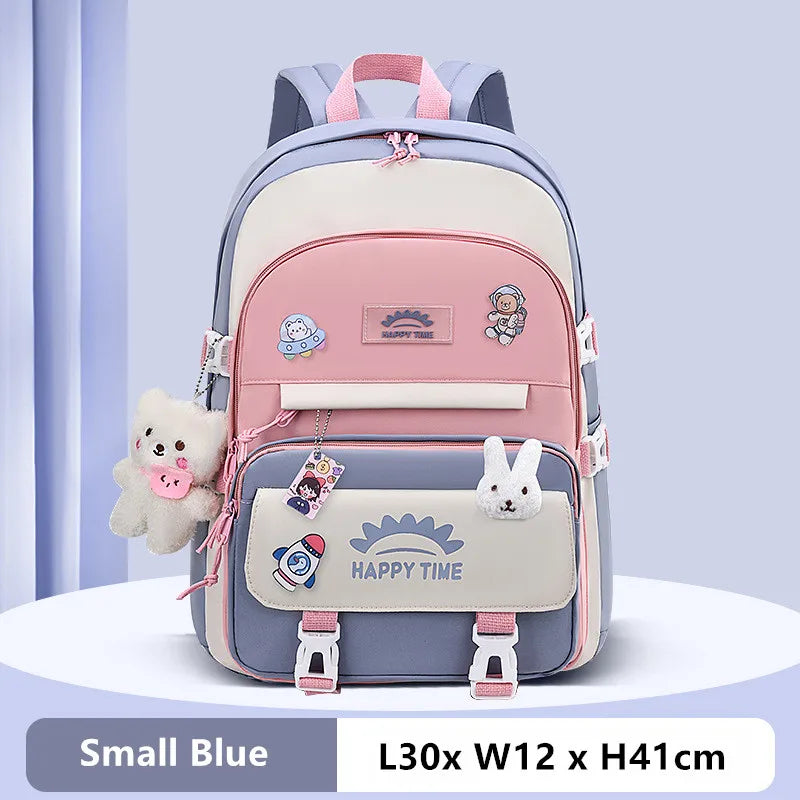 Fengdong cute korean school bag for girl kawaii school backpack pink purple bookbag elementary school student backpack kids gift