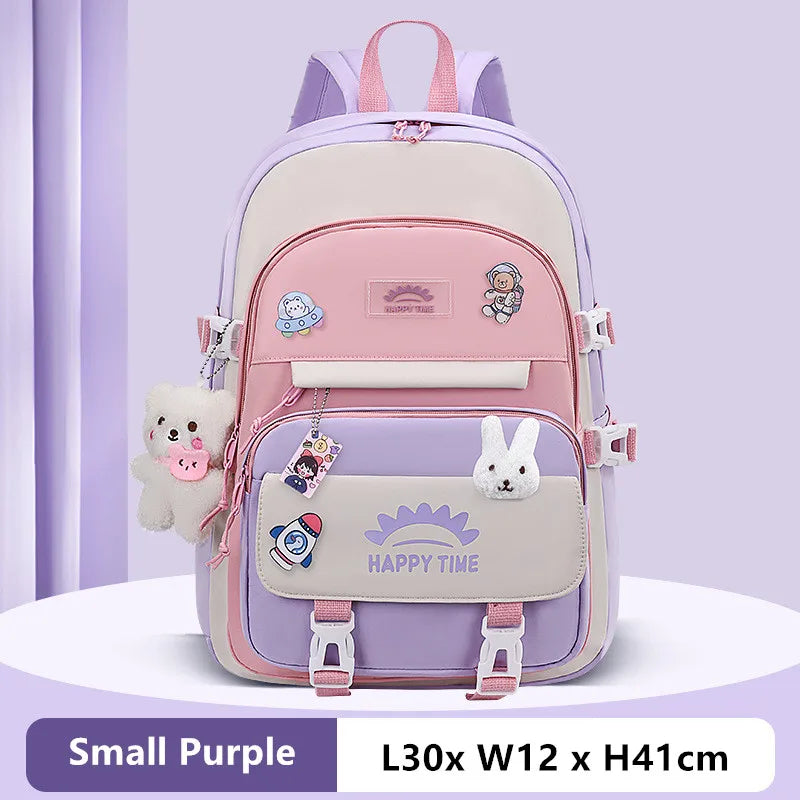 Fengdong cute korean school bag for girl kawaii school backpack pink purple bookbag elementary school student backpack kids gift