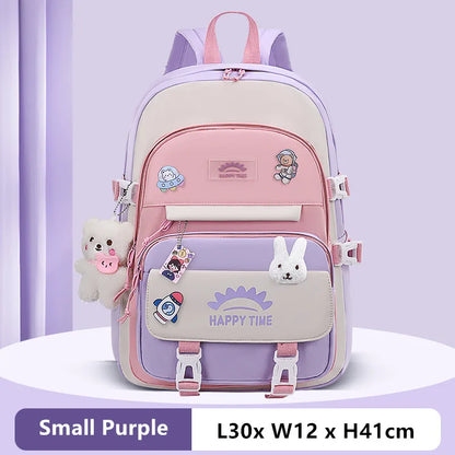 Fengdong cute korean school bag for girl kawaii school backpack pink purple bookbag elementary school student backpack kids gift