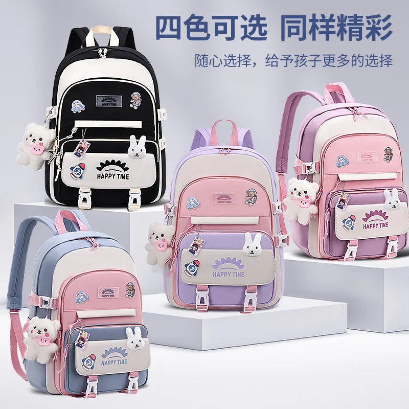 Fengdong cute korean school bag for girl kawaii school backpack pink purple bookbag elementary school student backpack kids gift
