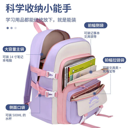 Fengdong cute korean school bag for girl kawaii school backpack pink purple bookbag elementary school student backpack kids gift