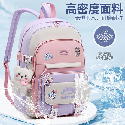 Fengdong cute korean school bag for girl kawaii school backpack pink purple bookbag elementary school student backpack kids gift