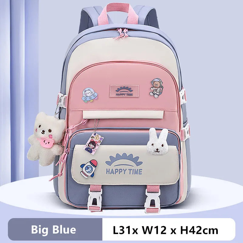 Fengdong cute korean school bag for girl kawaii school backpack pink purple bookbag elementary school student backpack kids gift