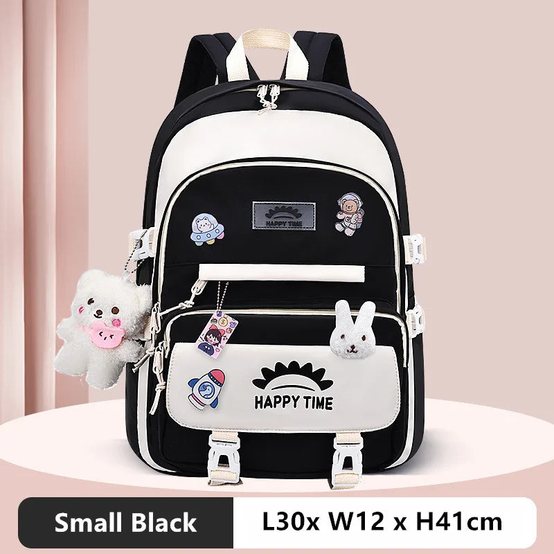Fengdong cute korean school bag for girl kawaii school backpack pink purple bookbag elementary school student backpack kids gift