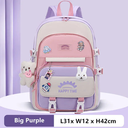 Fengdong cute korean school bag for girl kawaii school backpack pink purple bookbag elementary school student backpack kids gift