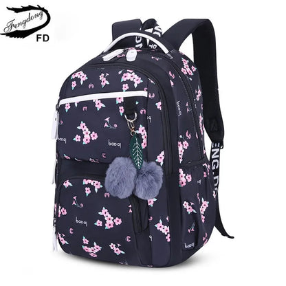 Fengdong cute school bags for teenage girls korean style school backpack for girls fur ball decoration children bag girl gift