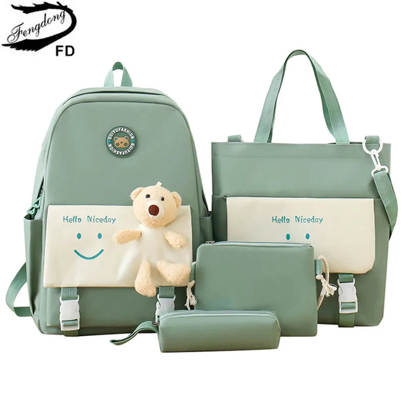 Fengdong elementary school backpack for girls cute korean style school bags for kids girls kawaii green backpack kids book bag