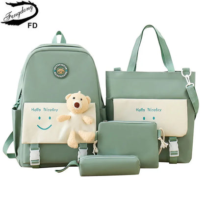 Fengdong elementary school backpack for girls cute korean style school bags for kids girls kawaii green backpack kids book bag