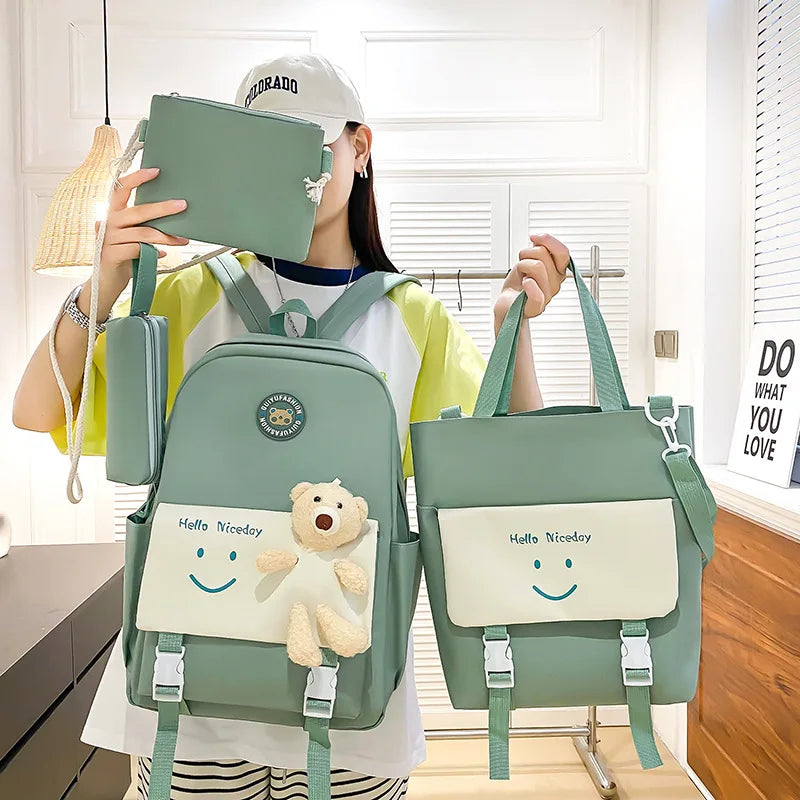 Fengdong elementary school backpack for girls cute korean style school bags for kids girls kawaii green backpack kids book bag