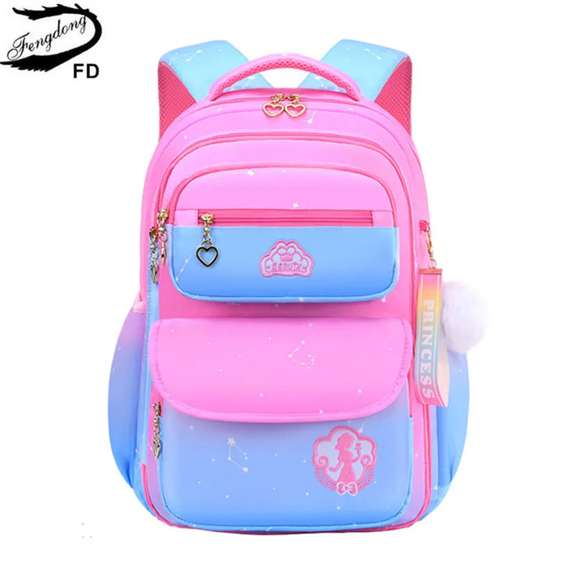 Fengdong elementary school bags for girls children cute pink and blue backpack large capacity bookbag primary girls schoolbag