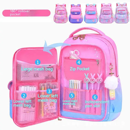 Fengdong elementary school bags for girls children cute pink and blue backpack large capacity bookbag primary girls schoolbag