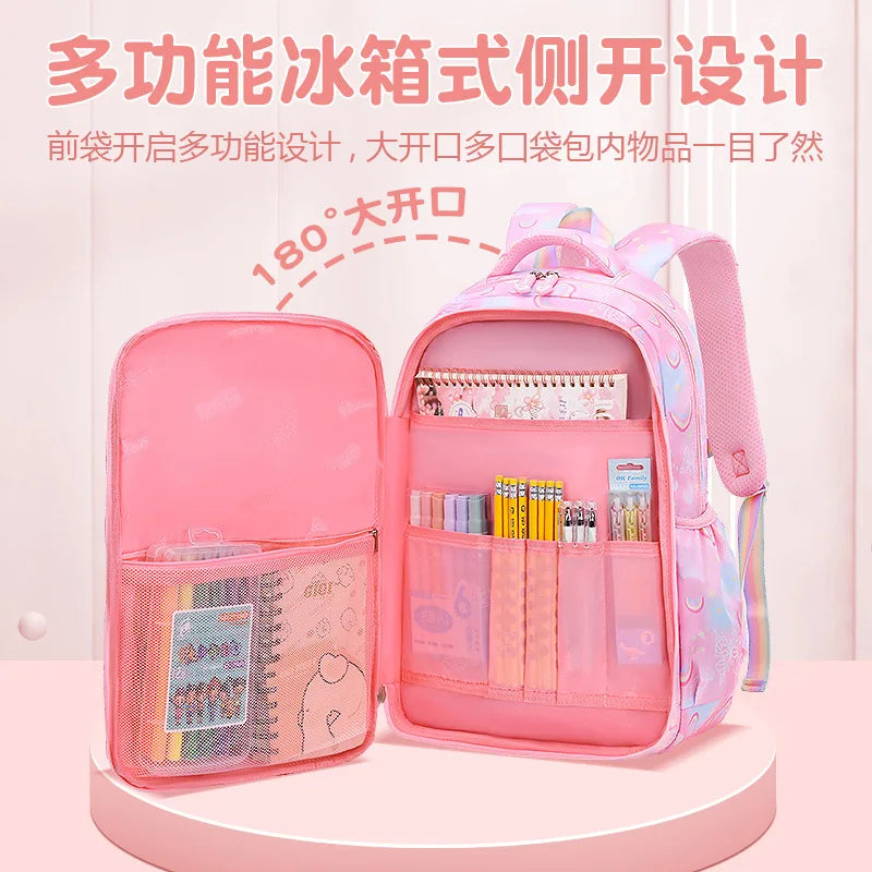 Fengdong elementary school bags for kid girls purple school backpack large capacity student rainbow bag for books children gift