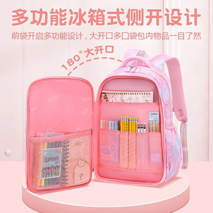 Fengdong elementary school bags for kid girls purple school backpack large capacity student rainbow bag for books children gift