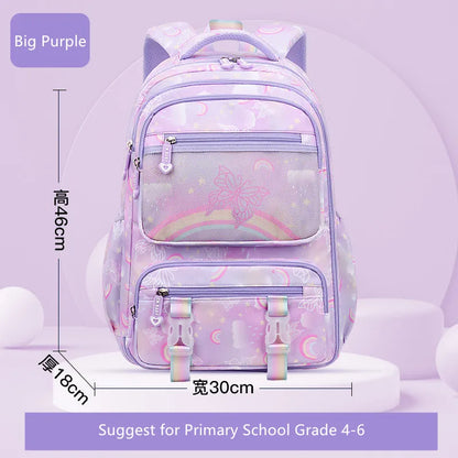 Fengdong elementary school bags for kid girls purple school backpack large capacity student rainbow bag for books children gift