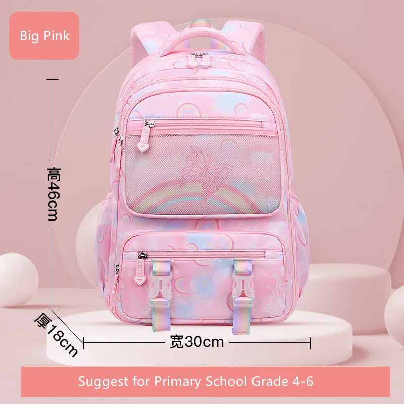 Fengdong elementary school bags for kid girls purple school backpack large capacity student rainbow bag for books children gift