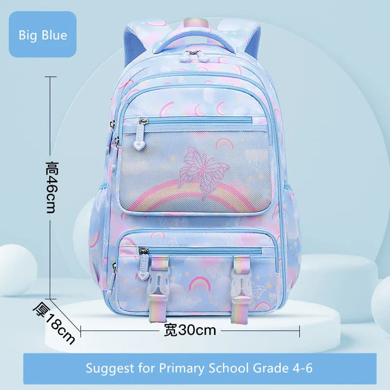 Fengdong elementary school bags for kid girls purple school backpack large capacity student rainbow bag for books children gift