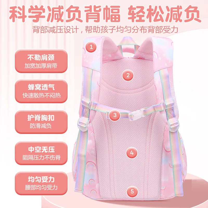 Fengdong elementary school bags for kid girls purple school backpack large capacity student rainbow bag for books children gift