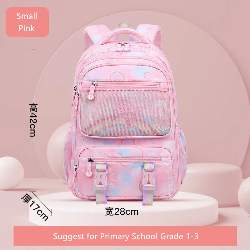 Fengdong elementary school bags for kid girls purple school backpack large capacity student rainbow bag for books children gift
