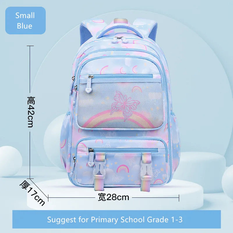 Fengdong elementary school bags for kid girls purple school backpack large capacity student rainbow bag for books children gift