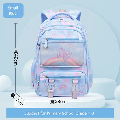 Fengdong elementary school bags for kid girls purple school backpack large capacity student rainbow bag for books children gift