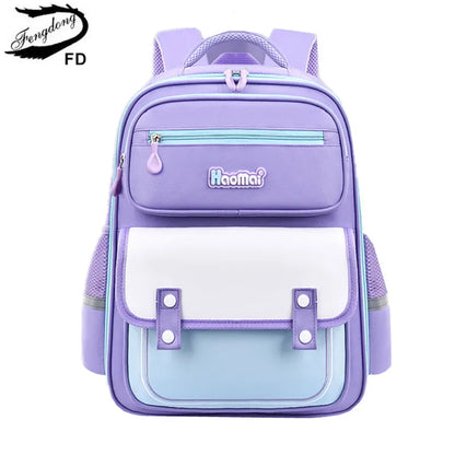 Fengdong elementary school bags for kids girls cute school backpack pink purple bookbag primary girls Schoolbag Children gift