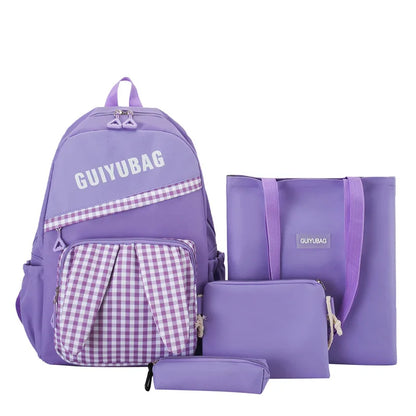 Fengdong elementary school bags for kids girls plaid school backpack primary student bookbag pencil bag backpack set 4 pieces