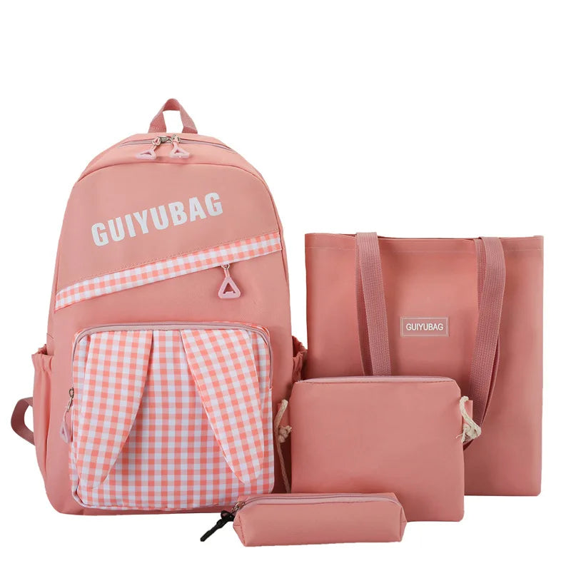Fengdong elementary school bags for kids girls plaid school backpack primary student bookbag pencil bag backpack set 4 pieces