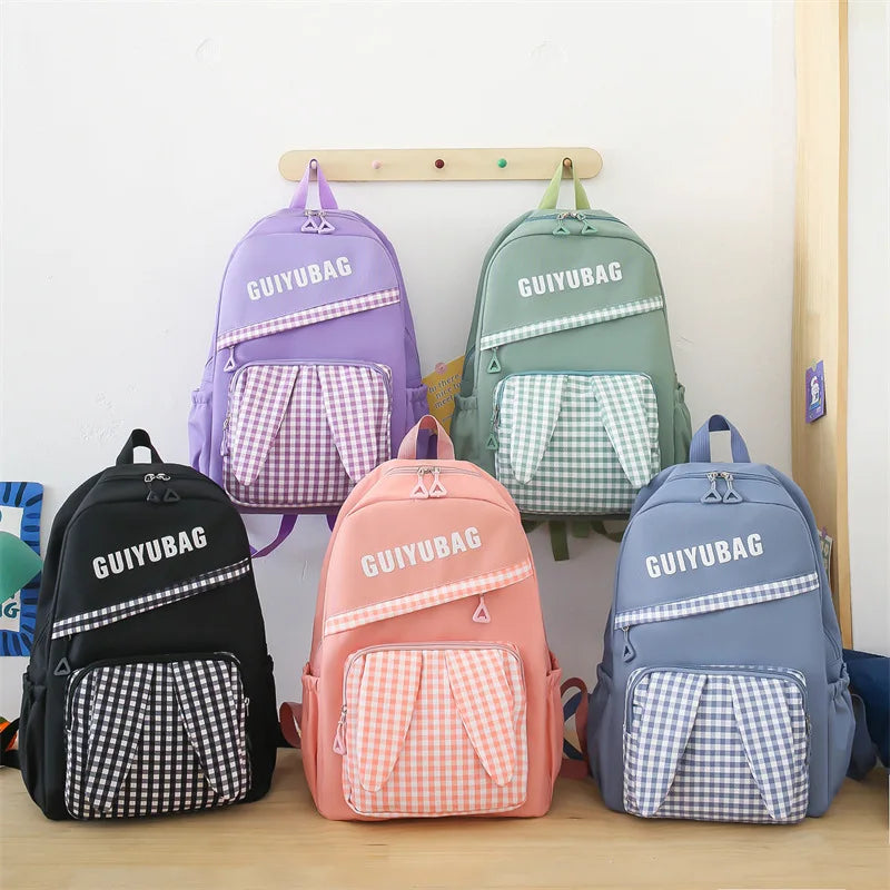 Fengdong elementary school bags for kids girls plaid school backpack primary student bookbag pencil bag backpack set 4 pieces