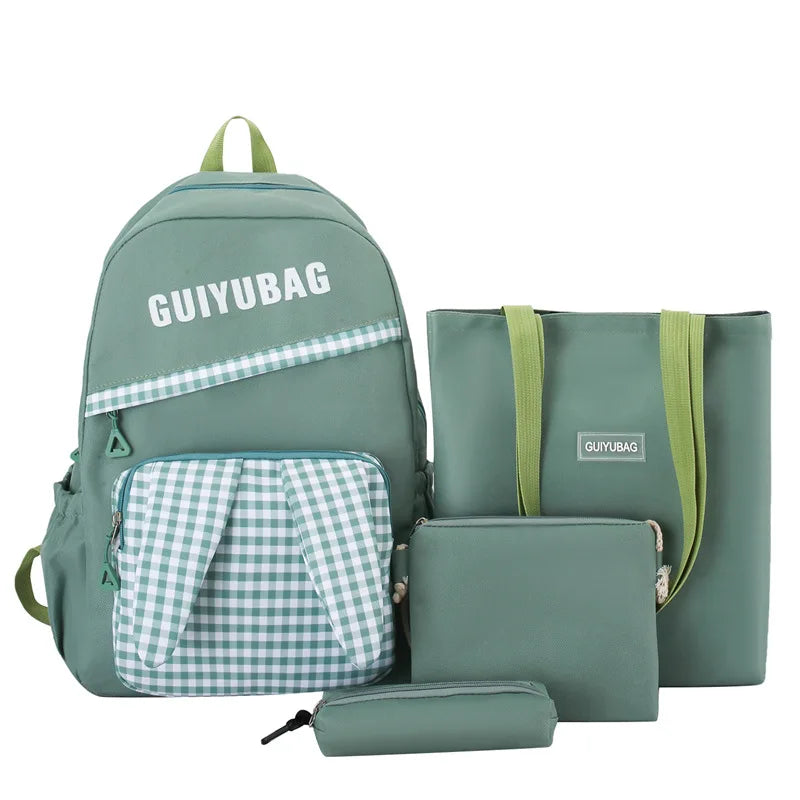 Fengdong elementary school bags for kids girls plaid school backpack primary student bookbag pencil bag backpack set 4 pieces