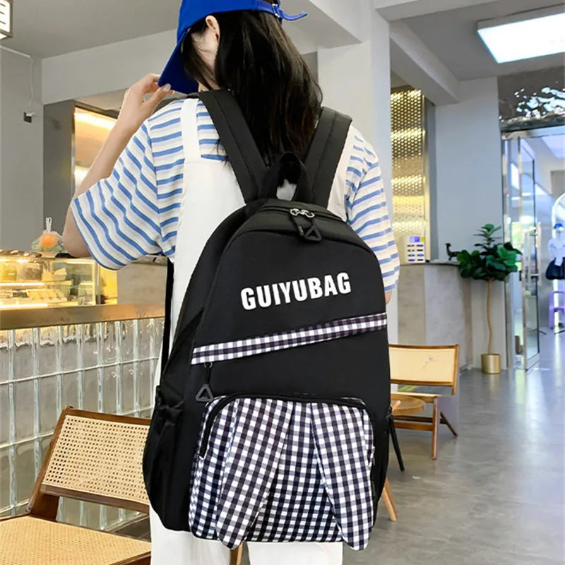 Fengdong elementary school bags for kids girls plaid school backpack primary student bookbag pencil bag backpack set 4 pieces
