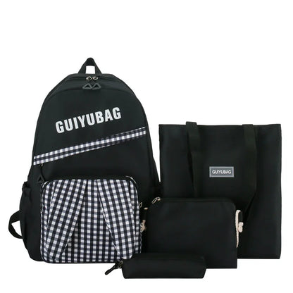 Fengdong elementary school bags for kids girls plaid school backpack primary student bookbag pencil bag backpack set 4 pieces