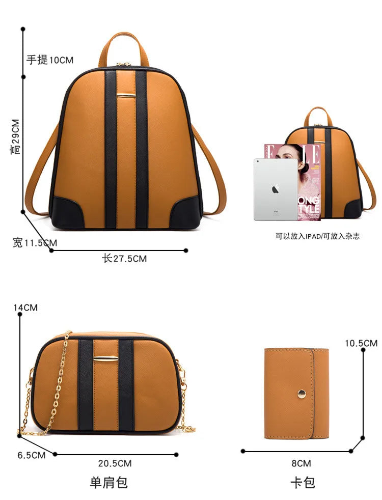 Fengdong fashion PU leather backpack for women brown luxury backpack woman shoulder bag card bag set crossbody bag women gift