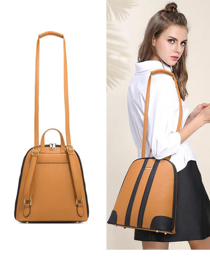 Fengdong fashion PU leather backpack for women brown luxury backpack woman shoulder bag card bag set crossbody bag women gift