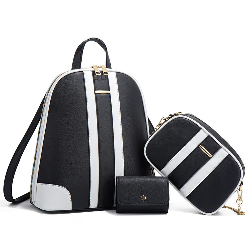 Fengdong fashion PU leather backpack for women brown luxury backpack woman shoulder bag card bag set crossbody bag women gift
