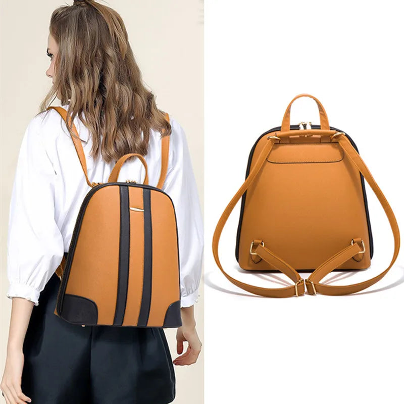 Fengdong fashion PU leather backpack for women brown luxury backpack woman shoulder bag card bag set crossbody bag women gift