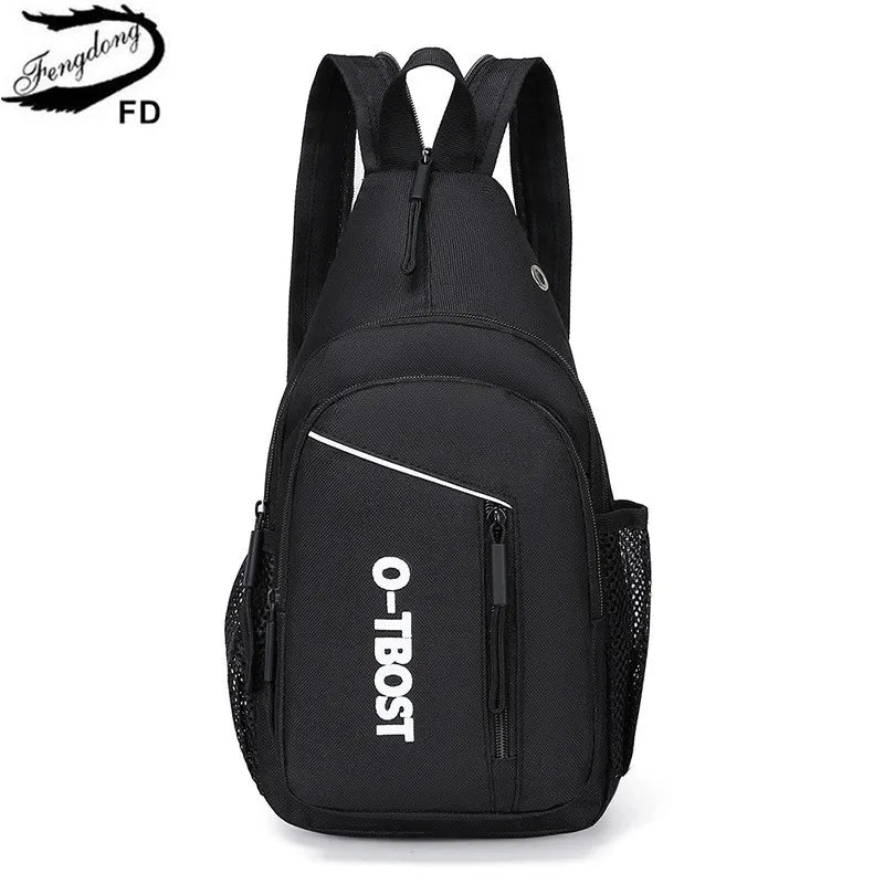Fengdong fashion sports chest bag for men anti-theft black messenger bag crossbody bags for men small shoulder bag for ipad mini