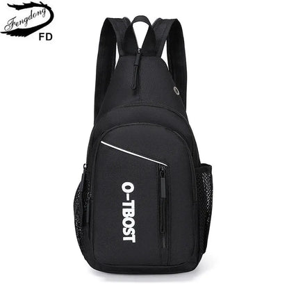 Fengdong fashion sports chest bag for men anti-theft black messenger bag crossbody bags for men small shoulder bag for ipad mini
