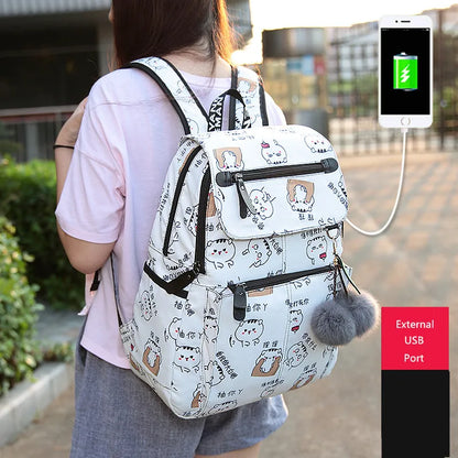 Fengdong female fashion school backpack usb school bags for girls black backpack plush ball girl schoolbag butterfly decoration