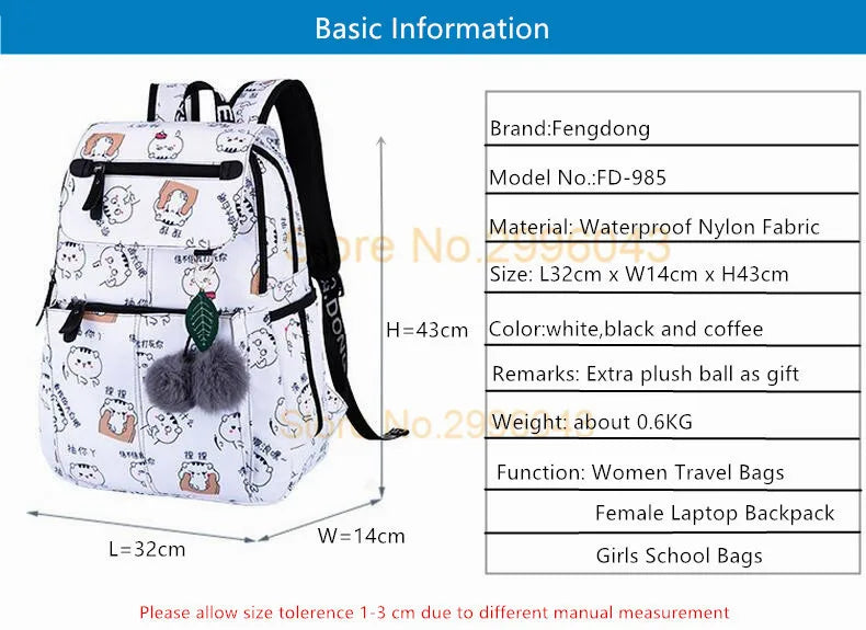 Fengdong female fashion school backpack usb school bags for girls black backpack plush ball girl schoolbag butterfly decoration