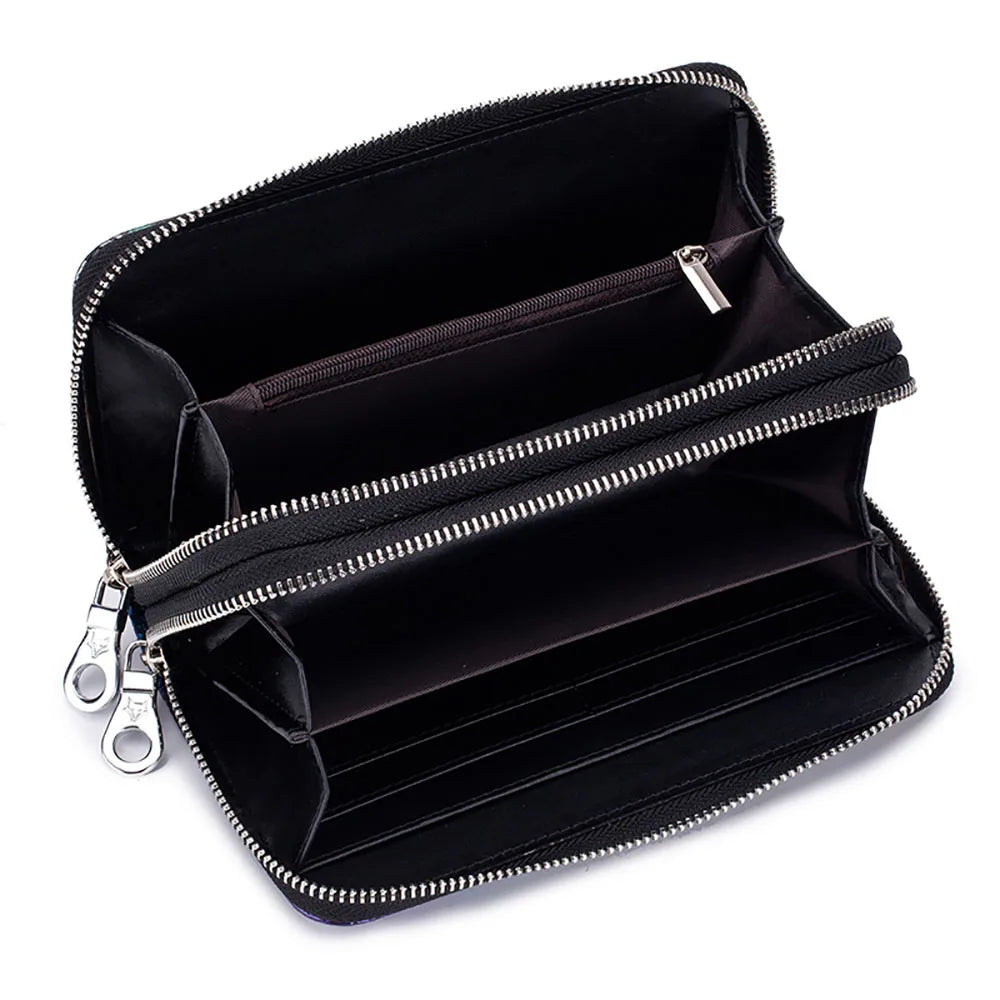 Fengdong female vintage black flower card wallet women clutch phone bag coins with a secret ladies leather purse for girls gift